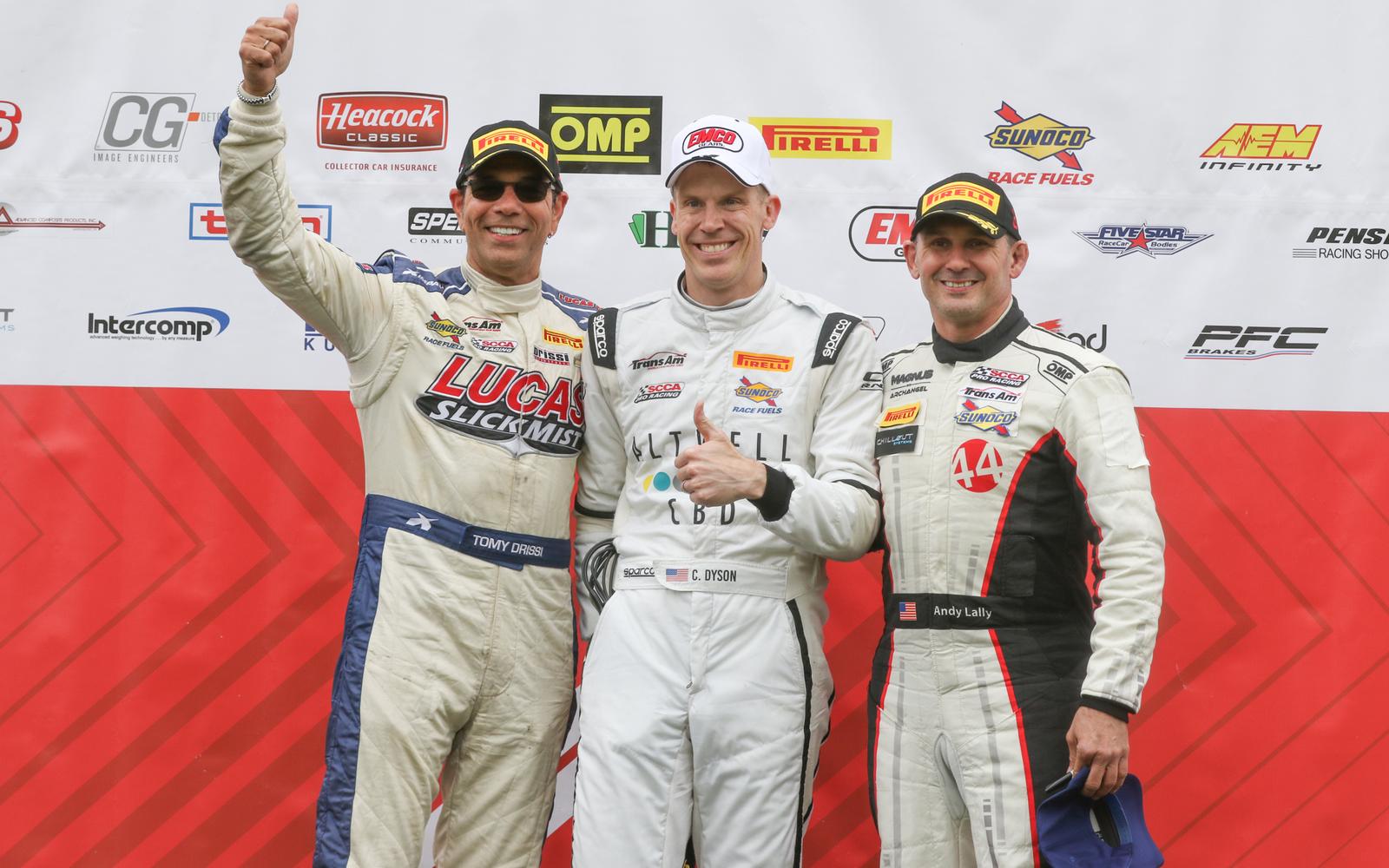 CHRIS DYSON TAKES RAIN-SOAKED FLAG-TO-FLAG  LIME ROCK WIN & TRANS AM POINT LEAD;  PODIUM FOR LATE CALL-UP TEAMMATE LALLY